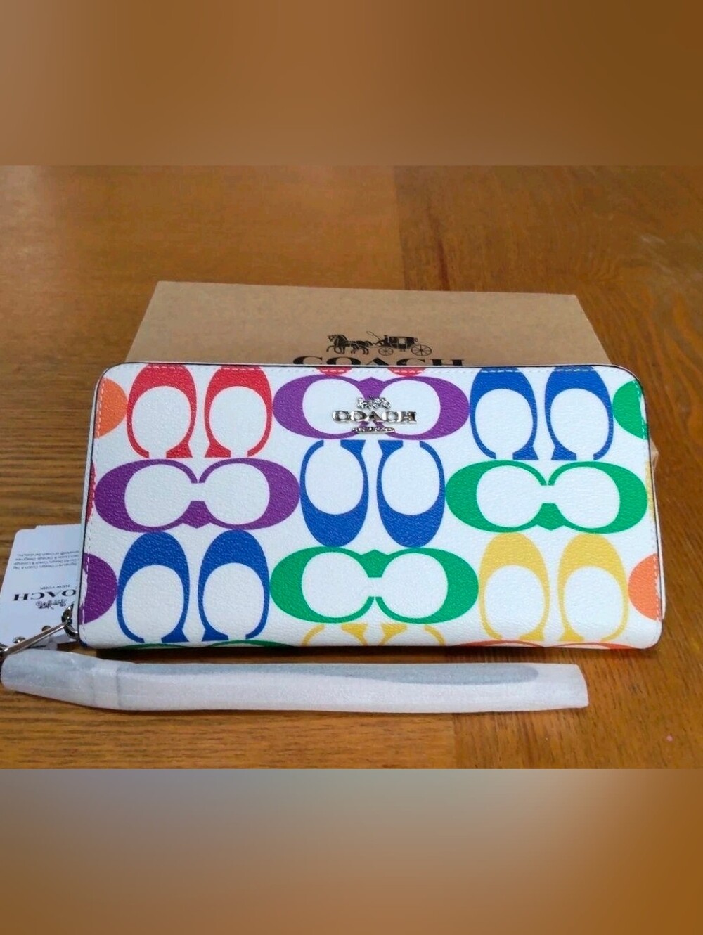NWT Coach Long Zip Around Wallet in Rainbow Signature Canvas (Style No. C4537)